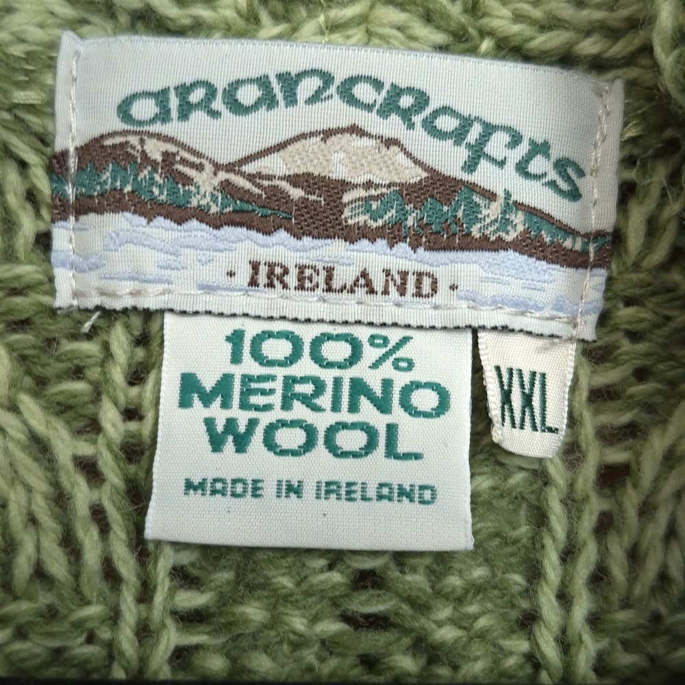 Aran Crafts Irish Merino Wool Green Cable Knit Cardigan XXL - Picture 2 of 6